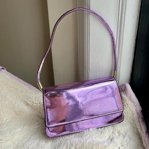Glossy purple metallic mini bag.